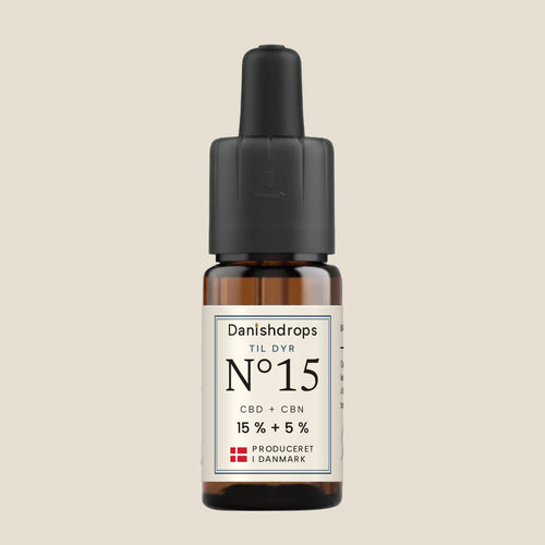 Danishdrops N°15 til dyr – CBD-dråber til hund og kat med 15 % CBD og 5 % CBN i lakseolie, 10 ml flaske
